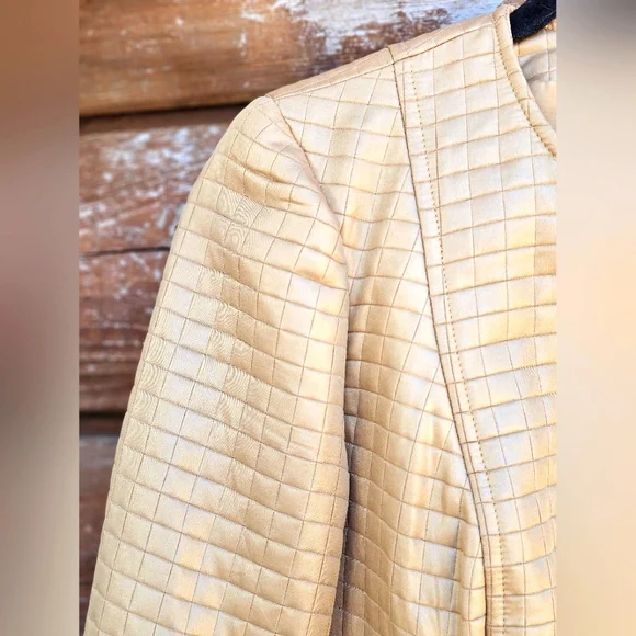 Valerie Stevens Luxury Quilted Gold Metallic Zip up Blazer Jacket Coat Pockets - Picture 11 of 13